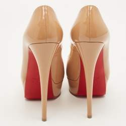 Pre Owned Christian Louboutin Lady Peep Size 38 Beige Patent Leather Peep Toe Pumps