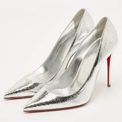 مملوكة مسبقًا Christian Louboutin So Kate Size 38 Silver Leather Pumps