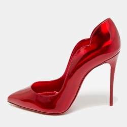Pre Owned Christian Louboutin Hot Chick Size 38.5 Red Patent Leather Pumps