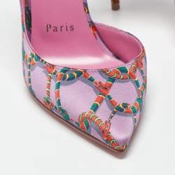 Pre Owned Christian Louboutin Iriza Size 38 Purple Snake Print Satin Pumps