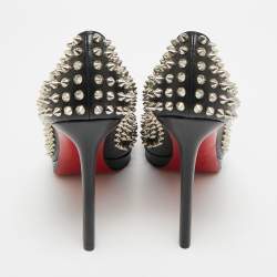 Pre Owned Christian Louboutin Pigalle Plato Spike Size 39 Black Leather Platform Pumps