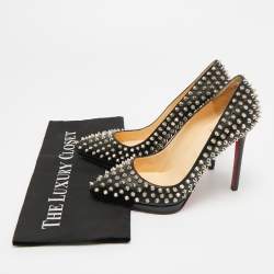 Pre Owned Christian Louboutin Pigalle Plato Spike Size 39 Black Leather Platform Pumps