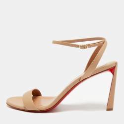 Pre Owned Christian Louboutin Condora Queen Size 42 Beige Leather Ankle Strap Sandals