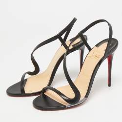 مملوكة مسبقًا Christian Louboutin Rosalie Size 38 Black Leather and PVC Slingback Sandals 