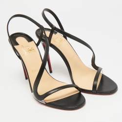 مملوكة مسبقًا Christian Louboutin Rosalie Size 38 Black Leather and PVC Slingback Sandals 