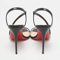 مملوكة مسبقًا Christian Louboutin Rosalie Size 38 Black Leather and PVC Slingback Sandals 