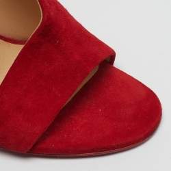 مملوكة مسبقًا حذاء كعب عالي كريستيان لوبوتان مدبب المقدمة سويدي أحمر مفتوح من الأمام مقاس 36