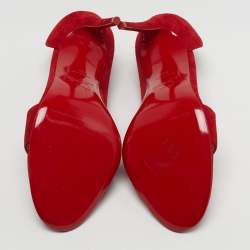 مملوكة مسبقًا حذاء كعب عالي كريستيان لوبوتان مدبب المقدمة سويدي أحمر مفتوح من الأمام مقاس 36