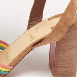 Pre Owned Christian Louboutin Ella Size 36.5 Multicolor Suede and Woven Leather Ankle Strap Sandals