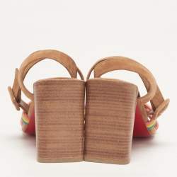 Pre Owned Christian Louboutin Ella Size 36.5 Multicolor Suede and Woven Leather Ankle Strap Sandals