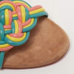 Pre Owned Christian Louboutin Ella Size 36.5 Multicolor Suede and Woven Leather Ankle Strap Sandals