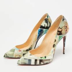 مملوكة مسبقًا حذاء كعب عالي كريستيان لوبوتان بيجالي فوليس جلد لامع متعدد الألوان مقاس 37.5
