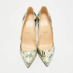 مملوكة مسبقًا حذاء كعب عالي كريستيان لوبوتان بيجالي فوليس جلد لامع متعدد الألوان مقاس 37.5