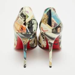 مملوكة مسبقًا حذاء كعب عالي كريستيان لوبوتان بيجالي فوليس جلد لامع متعدد الألوان مقاس 37.5