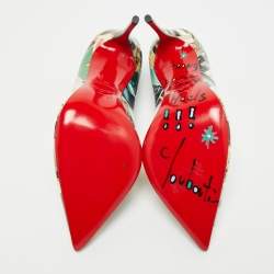 مملوكة مسبقًا حذاء كعب عالي كريستيان لوبوتان بيجالي فوليس جلد لامع متعدد الألوان مقاس 37.5