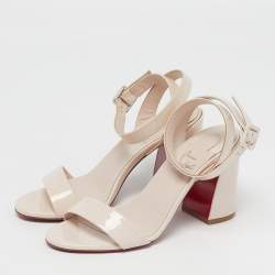 Pre Owned Christian Louboutin Miss Sabina Size 37 Pink Patent Leather Ankle Strap Sandals