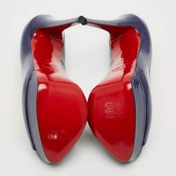 Pre Owned Christian Louboutin Lady Peep Size 39 Navy Blue Patent Leather Platform Pumps