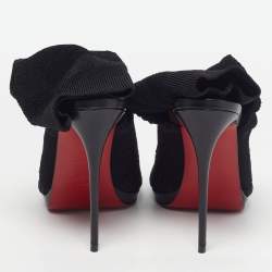 Pre Owned Christian Louboutin Size 39 Black Knit Fabric Open Toe Cut Out Socks Ankle Length Boots