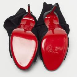 Pre Owned Christian Louboutin Size 39 Black Knit Fabric Open Toe Cut Out Socks Ankle Length Boots