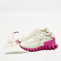 Pre Owned Christian Louboutin Loubishark Size 40 White/Pink Leather Lace Up Sneakers