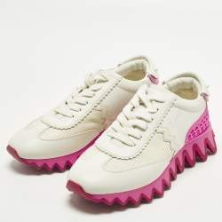 Pre Owned Christian Louboutin Loubishark Size 40 White/Pink Leather Lace Up Sneakers
