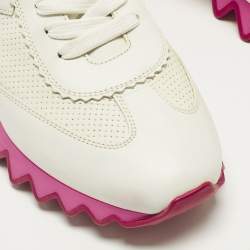 Pre Owned Christian Louboutin Loubishark Size 40 White/Pink Leather Lace Up Sneakers