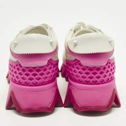 Pre Owned Christian Louboutin Loubishark Size 40 White/Pink Leather Lace Up Sneakers