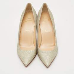 Pre Owned Christian Louboutin So Kate Size 39.5 Gold Glitter Pumps