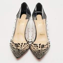 Pre Owned Christian Louboutin Grotika Size 38 Black/Transparent Patent Leather And PVC Pumps