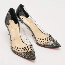 Pre Owned Christian Louboutin Grotika Size 38 Black/Transparent Patent Leather And PVC Pumps