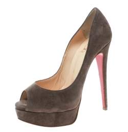 Christian Louboutin Brown Suede Lady Peep Toe Platform Pumps Size 36