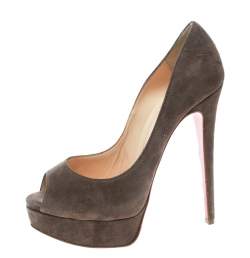 Christian Louboutin Brown Suede Lady Peep Toe Platform Pumps Size 36