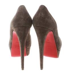 Christian Louboutin Brown Suede Lady Peep Toe Platform Pumps Size 36