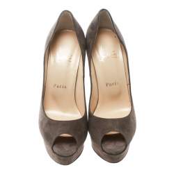 Christian Louboutin Brown Suede Lady Peep Toe Platform Pumps Size 36