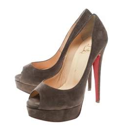 Christian Louboutin Brown Suede Lady Peep Toe Platform Pumps Size 36