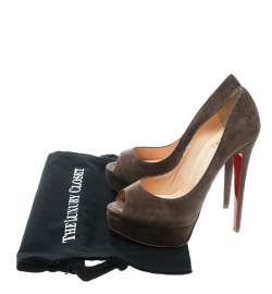 Christian Louboutin Brown Suede Lady Peep Toe Platform Pumps Size 36