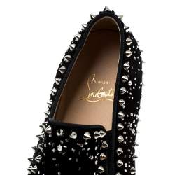 Christian Louboutin Black Velvet Spike Embellished Slip On Sneakers Size 36.5