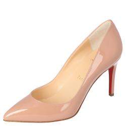 Pre Owned Christian Louboutin Nude Patent Leather Pigalle Pointed Toe Pumps Size 38.5