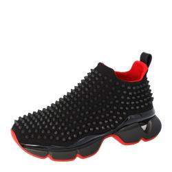 مملوكة مسبقًا Christian Louboutin Black Spike Sock Slip On Platform Sneakers Size 40
