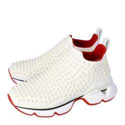 Pre Owned Christian Louboutin White Spike Sock Slip On Platform Sneakers Size 36.5