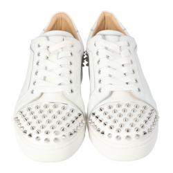 حذاء رياضي كريستيان لوبوتان "فيريسيما" مرصع سبايك جلد أبيض مقاس 36.5