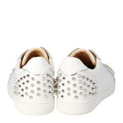 Pre Owned حذاء رياضي كريستيان لوبوتان "فيريسيما" مرصع سبايك جلد أبيض مقاس 37