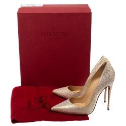 Pre Owned Christian Louboutin Metallic Python So Kate Pointed Toe Pumps Size 37