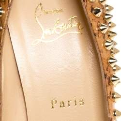 Pre Owned Christian Louboutin Beige Patent Leather Cork Alti Spike Platform Pumps Size 40