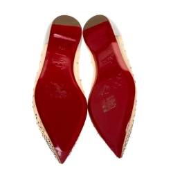 Pre Owned Christian Louboutin White Mesh And Leather Follies Strass Ballet Flats Size 37.5