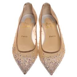 Pre Owned Christian Louboutin White Mesh And Leather Follies Strass Ballet Flats Size 37.5