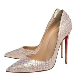 Christian Louboutin White/Gold Python Leather So Kate Pointed Toe Pumps Size 40