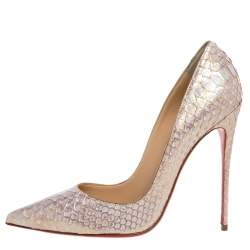 Christian Louboutin White/Gold Python Leather So Kate Pointed Toe Pumps Size 40