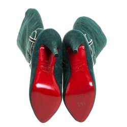 Pre Owned Christian Louboutin Green Suede 'Trotte Avec Moi' Knee High Platform Boots Size 38.5