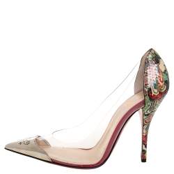 Pre Owned Christian Louboutin Multicolor Python and PVC Djalouzi Metal Cap Pointed Toe Pumps Size 38.5